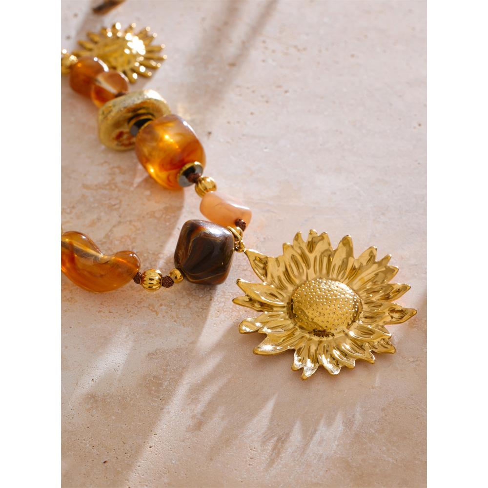 Eetit 76+6cm Acrylic Plastic Beads Chain Sunflower Pendant Long Necklace Stainless Steel Handmade Charm Jewelry Wholesale 2025