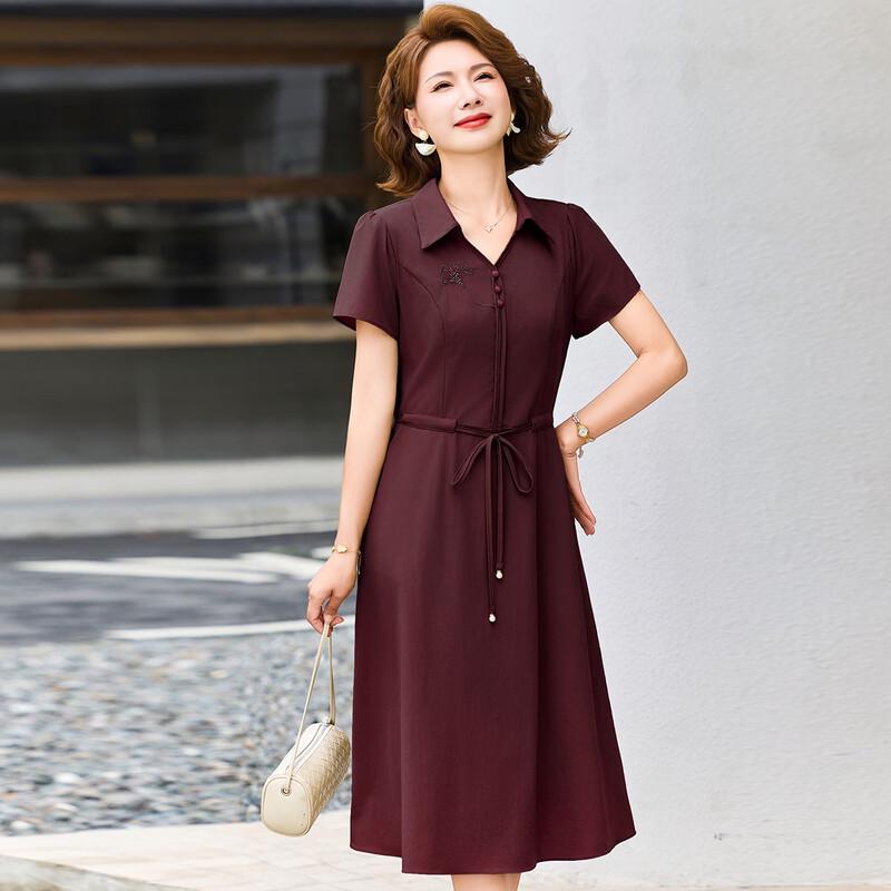 Paster Elegant Summer Lapel Short Sleeve A-Line Midi Dress