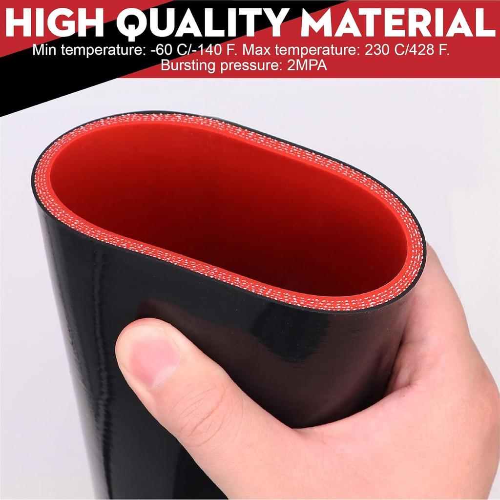 ID 3Inch 4-Ply Straight Coupler Silicone Hose 5Mm Thickness 12Inch Length With 2 X Stainless Steel T-Clamps (3Inch(76Mm))