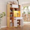 Kitchen Cabinet with LED Buffet Cabinet, with One Drawer, Three Doors and Shelves for Storing Cutlery, Large Space for Microwave. W115×D35×H180cm