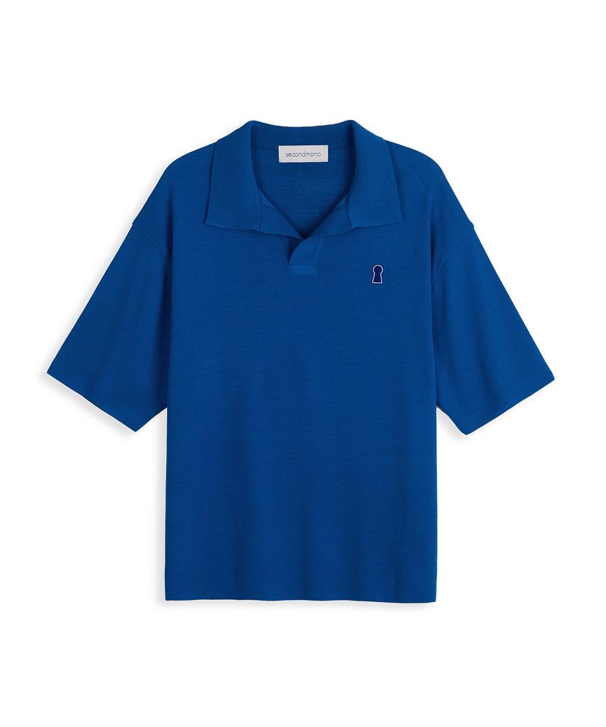 Sekeonmonollogeu Keyhole Collar Short Sleeve Summer Knit Cobalt Blue Sekt005Coblue