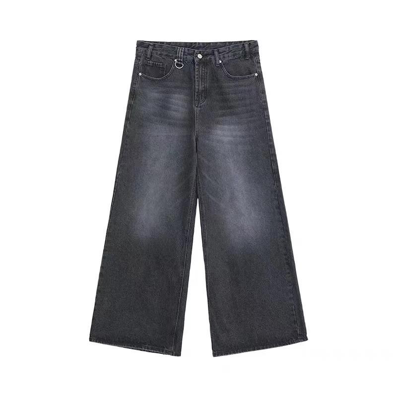 Unisex Retro Vintage Washed Straight-Leg Jeans - Slightly Loose Fit S