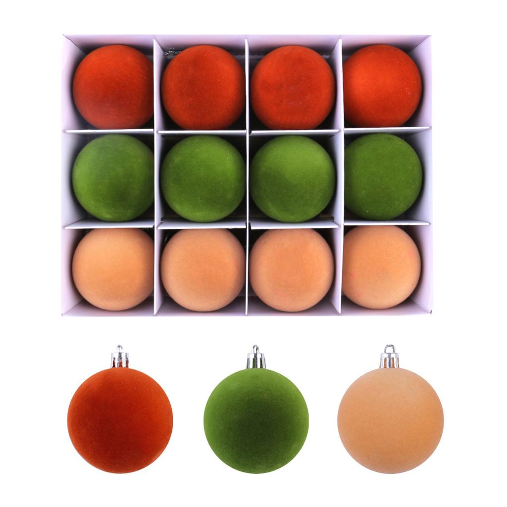 Set of 12 Velvet Touch Christmas Ornaments Lightweight 6CM Flocked Christmas Balls for Office and Home Ambiances