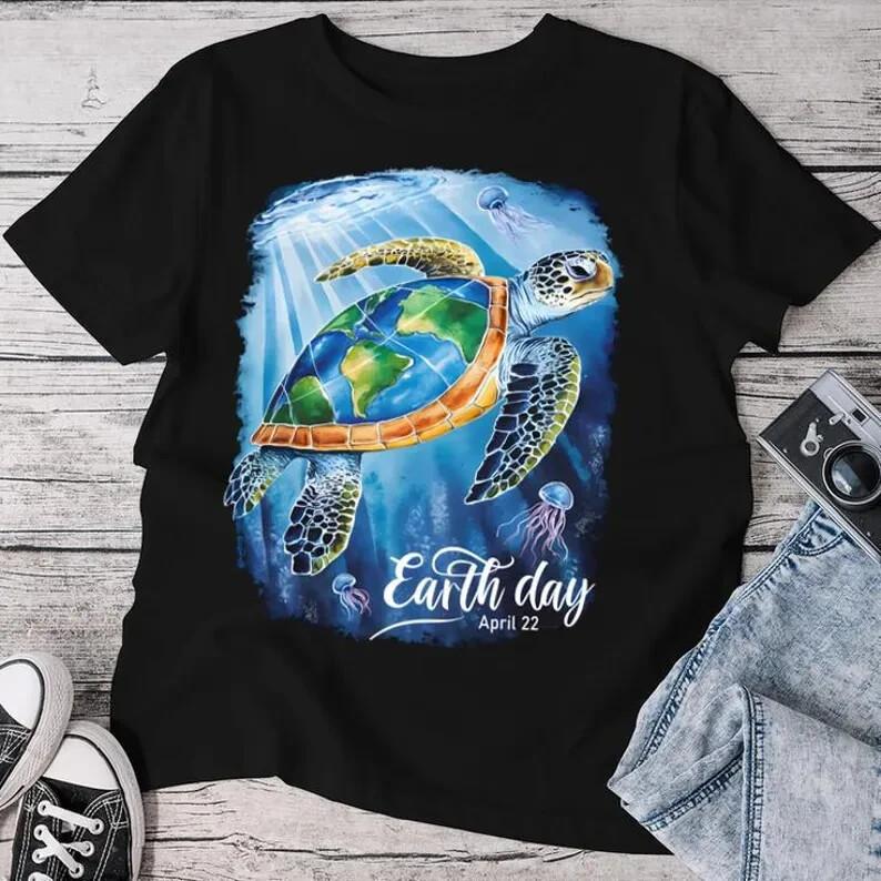 Earth Day 2025 Restore Earth Sea Turtle Art Save the Planet T-shirt Unisex T-Shirt XXXL