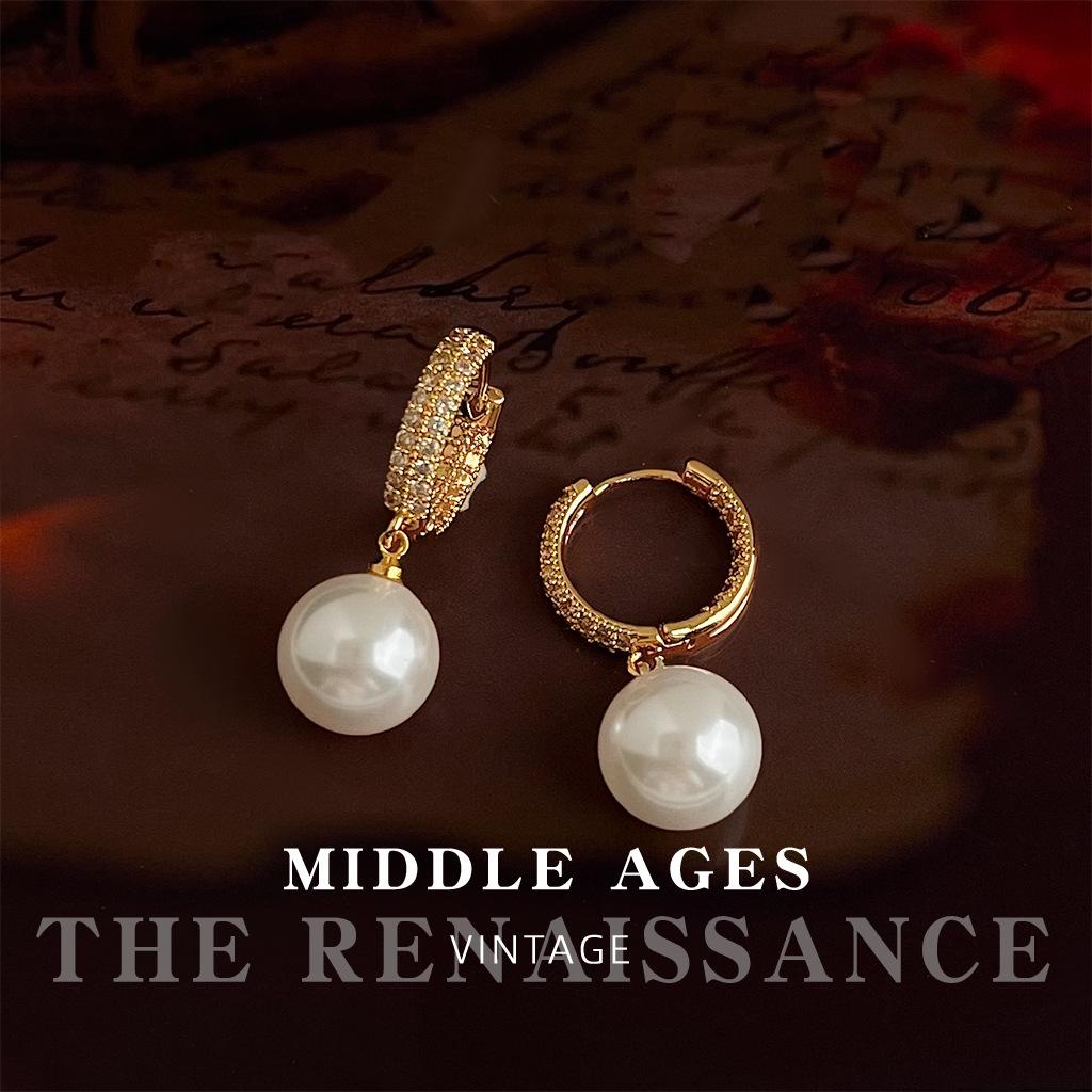 Французские микро-инкрустированные цирконовые жемчужные серьги-гвоздики простые модные ретро серьги женские