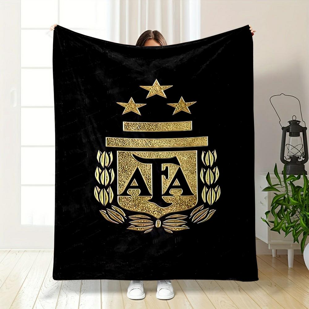 Golden AFA logo design on black background Flannel blanket for bedroom, living room, sofa, and nap