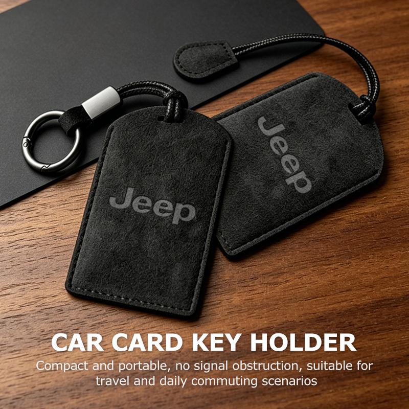 For Jeep Suede Car NFC Card Key Cover Fob Case Protector Holder Shell Cherokee Wrangler JK Gladiator Compass Renegade Patriot