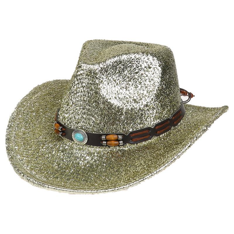 Glitzerndes Cowboyhut Unisex Westernstil Breiter Rand Fedora Hut für Party Festival Cosplay