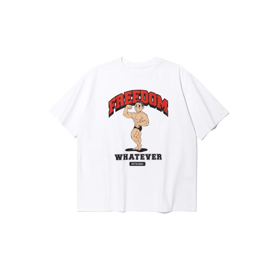 FREEDOM Muscle Man Pattern Short-Sleeved T-Shirt for Fitness Men and Women Casual Sportswear for Leisure GYM