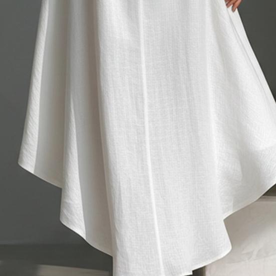 Women's Cotton Linen Sleeveless Midi Dress Crew Neck Asymmetric Hem Tank Dress Summer Casual Beach Sundress