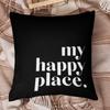 1Pc My Happy Place Quote Pillow Cover, Polyester 2D Double Sided Print Cushion Case, Inspirational Text Throw Pillowcase, Motiva