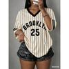 Summer Trend Style Girls' Fashionable V-Neck Short Sleeve T-Shirt Letter & Number Print Women's Casual Sport T-shirt Tops Tee