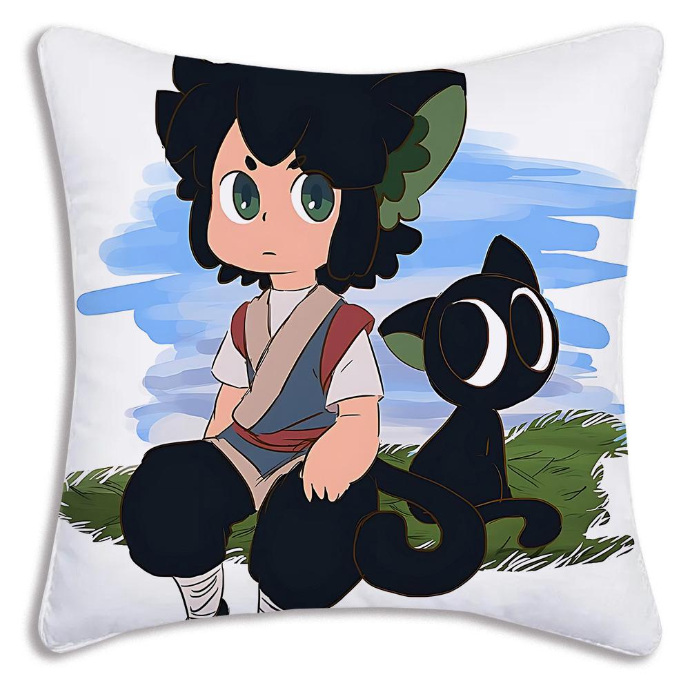 Cartoon luo xiaohei cat Pillow Covers Cartoon Sofa Decorative Home Double-sided Printing Short Plush Cute Cushion Cover