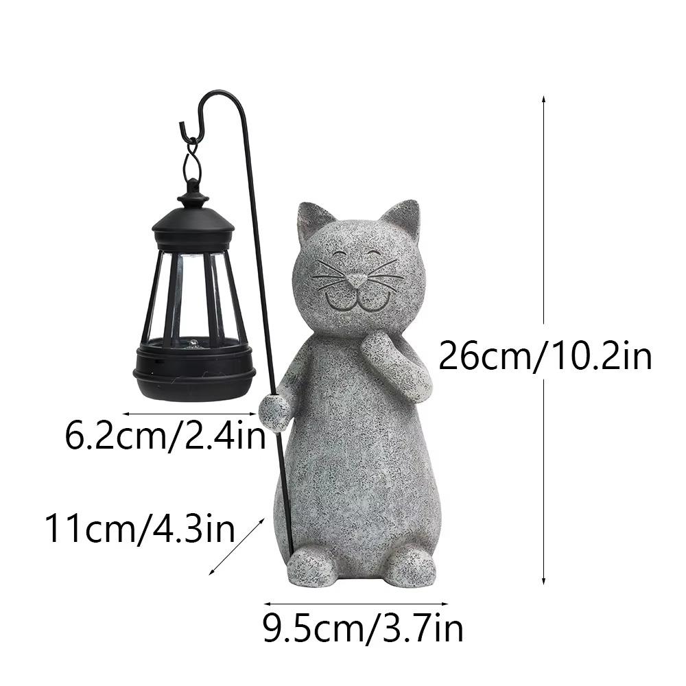 Auto On/Off Solar Lantern UV Resistant LED Lamp Garden Ornament Garden Cat Figurine  Villa Lawn