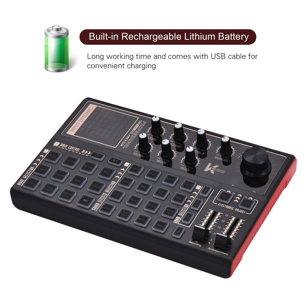 SK300 Live Sound Card External Voice Changer Audio Mixer Kit Built In Rechargeable Battery Multiple Sound Effects with