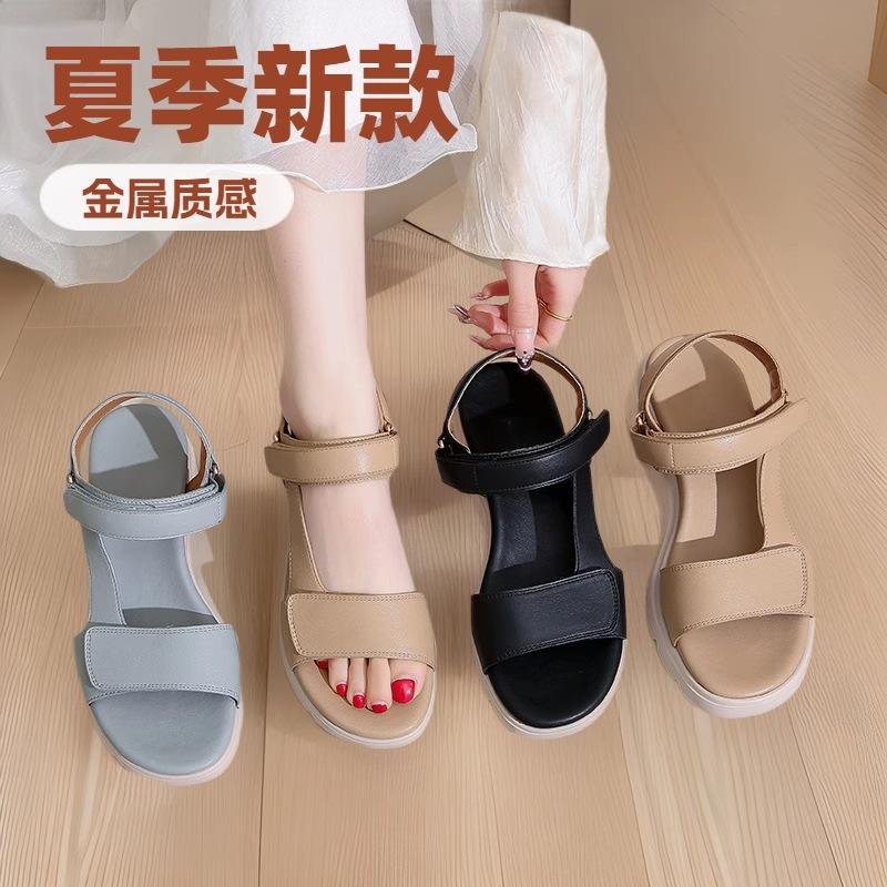 Platform Sandals Women's Summer New Fashion Flat Velcro Casual Sports Beach Shoes