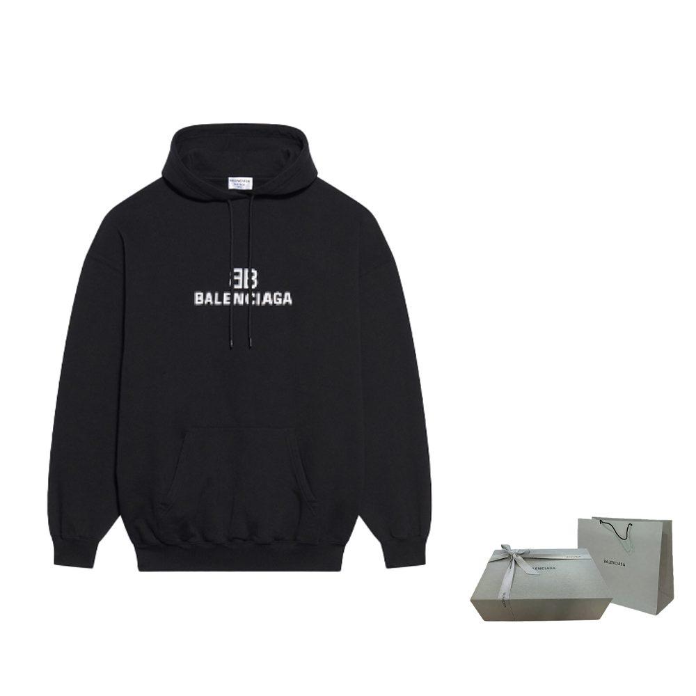 Balenciaga Sudadera con capucha Bb Pixel para mujer, corte medio, negra 578135TKVI81070