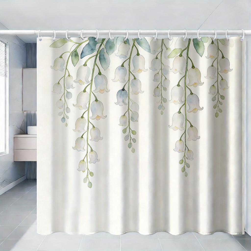 Watercolor Green Hanging Leaves Waterproof Shower Curtain For Bathroom Decor