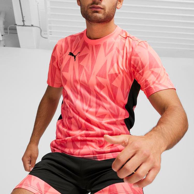 Puma Color Block Design Breathable Training Short Sleeve Football Shirt Men Shirts Pink 659264-57