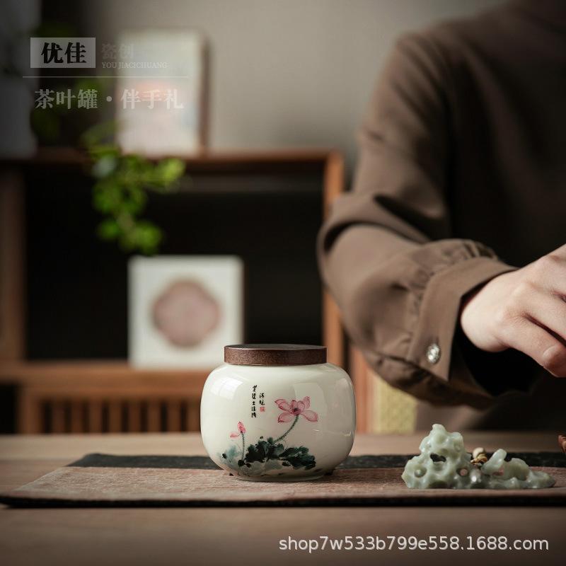 Chinese ceramic tea can, small sealed tank, storage tank, universal tea packaging box, tea tank, tea warehouse, gift gift