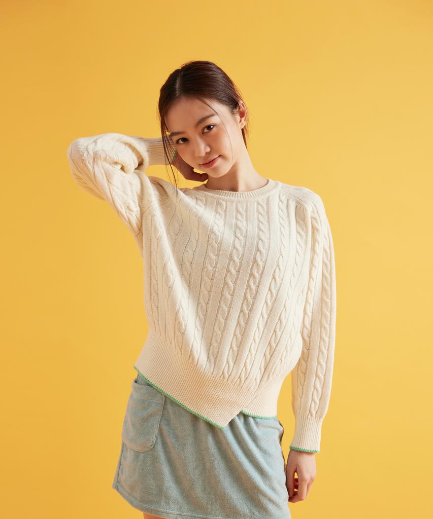 OWURA Asymmetrical Cable Wool Knit Light Cream