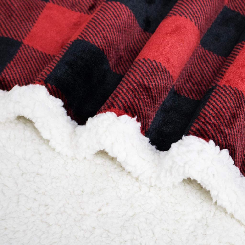 Red And Black Plaid Christmas Double Blanket Plush Soft Comfortable Throw Blanket, Wool Flannel Plush Microfiber Blanket For Sofa Bed Sofa Living Room