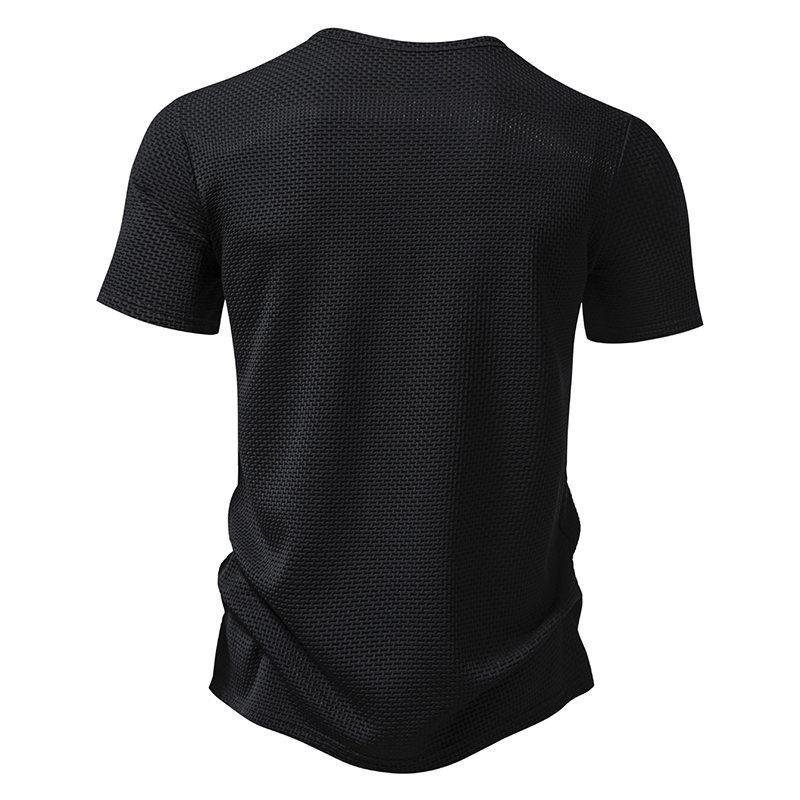 Sommar Herr Kortärmad T-shirt Enfärgad Henley Collar Casual T-shirts Herr Andningsbar T-shirt