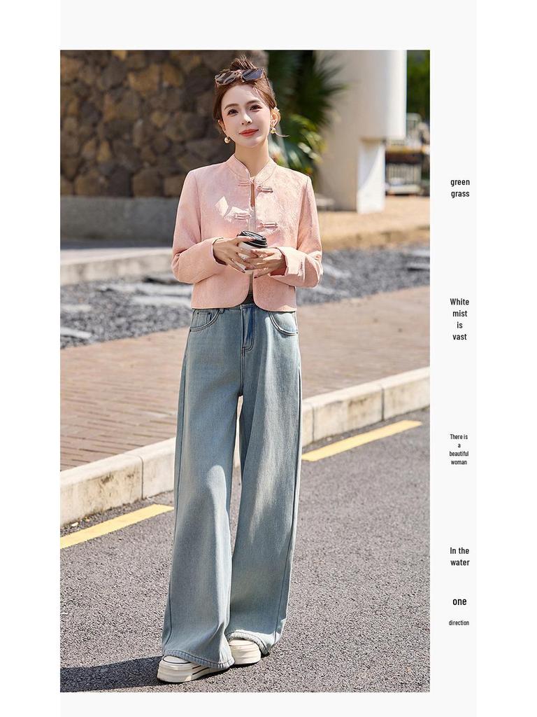 2025 Small Mandarin Collar Jacquard Jacket for Women - Spring/Autumn Fashion