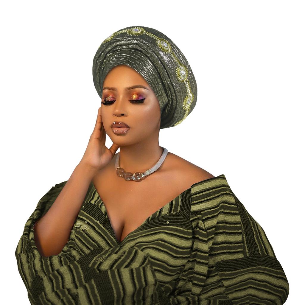 Multi Layer Turban Hat for Women Already Made Autogele Headtie African Female Head Wraps Bonnet