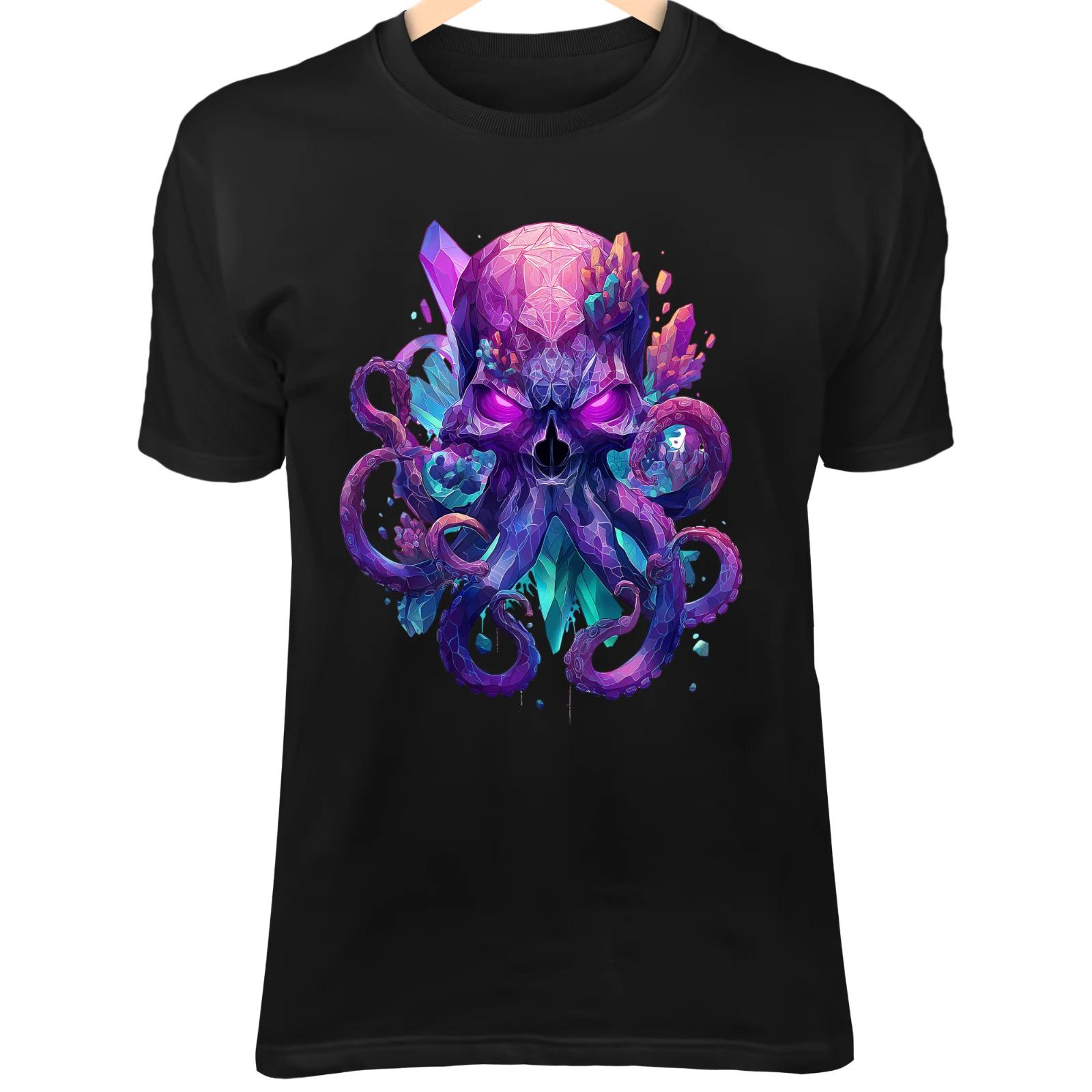 Футболка  Племенной Череп Кракен Коралл IIII  - Коралловые Щупальца и Фиолетовые Светящиеся Глаза 2XL