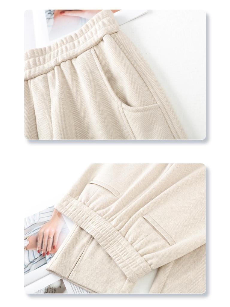 2024 Women's Khaki Wool-Blend Slit Wide-Leg Pants for Autumn/Winter