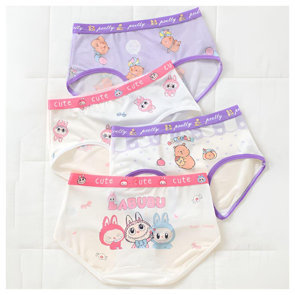 Girls Capybara Labubu Ice Silk Cool Mesh Briefs 4 Pack Set 110