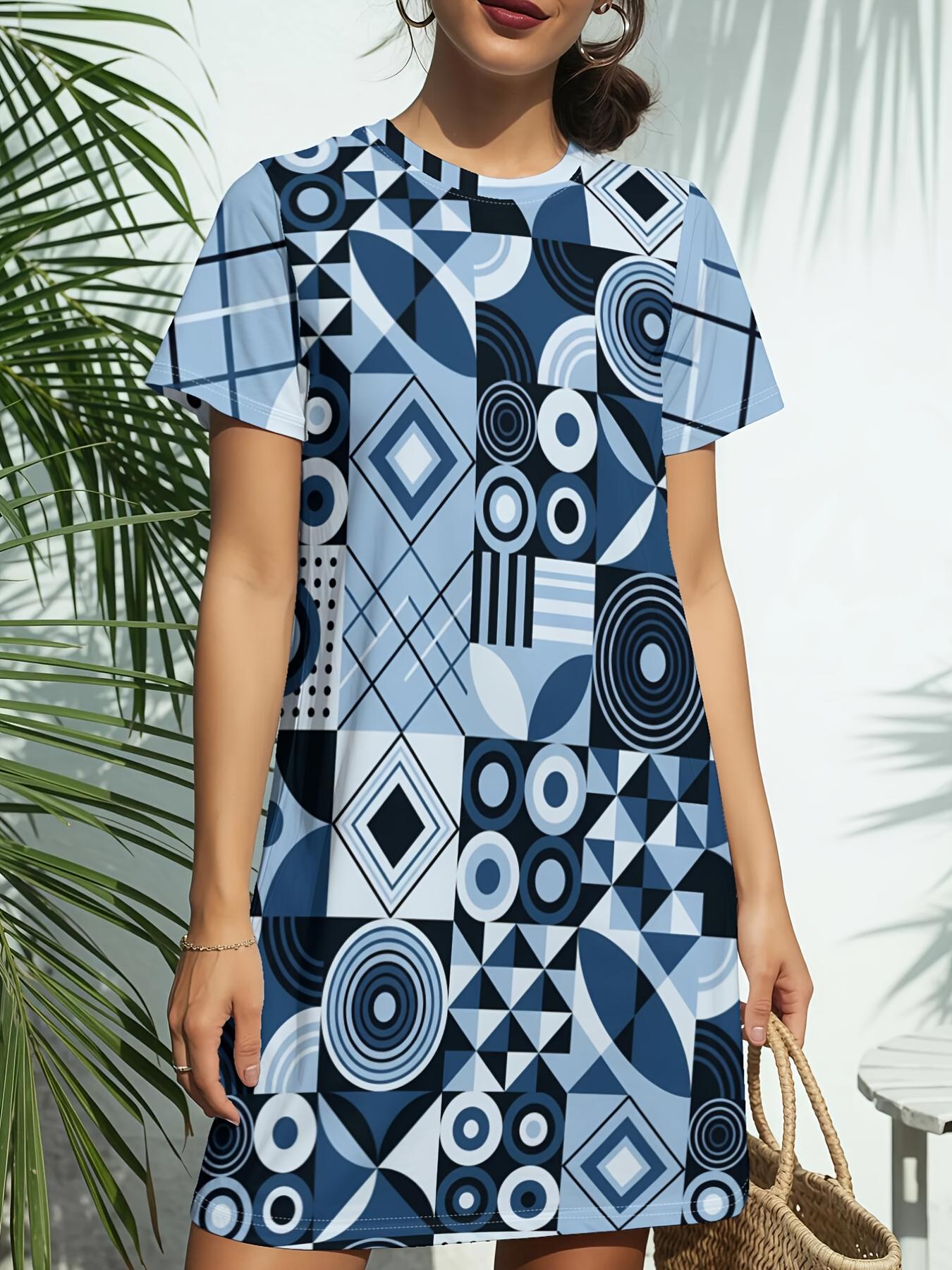 

Women s Short Sleeve T-Shirt Dress with Crew Neck ; Short Sleeves - American Trend Digital Print T-Shirt Dress Suitable for Daily Wear. Dating. Birthd 4XL дубильная кора