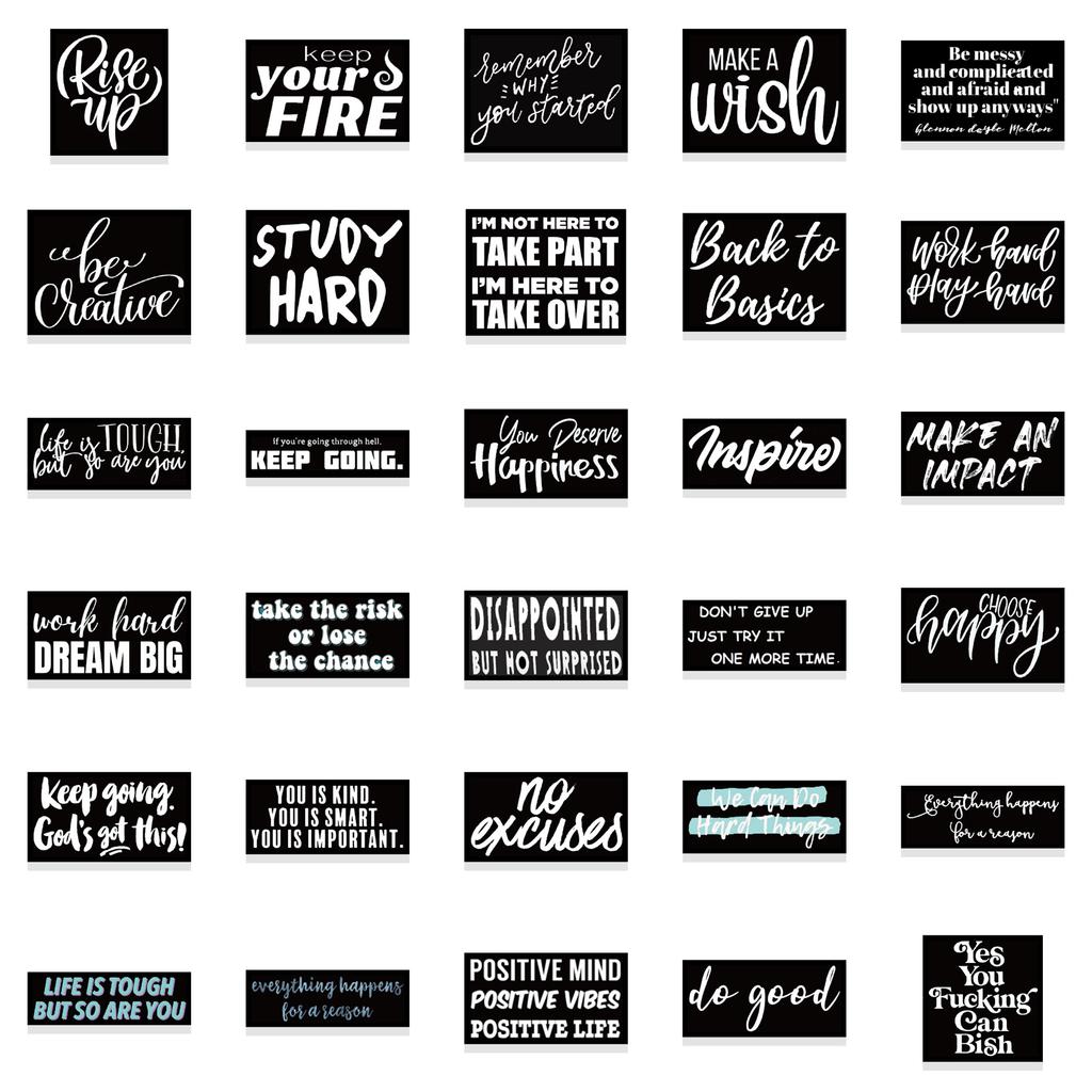 61 Black Background Inspirational English Graffiti Stickers DIY Decorative Suitcase Notebook Waterproof Hot Stickers