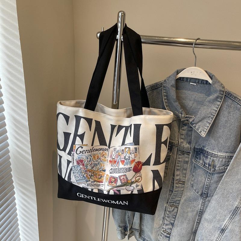 Large Capacity Alphabet Canvas Bag Women 2025 New Gentlewoman Fashion Printed Shoulder Bag Casual Bag