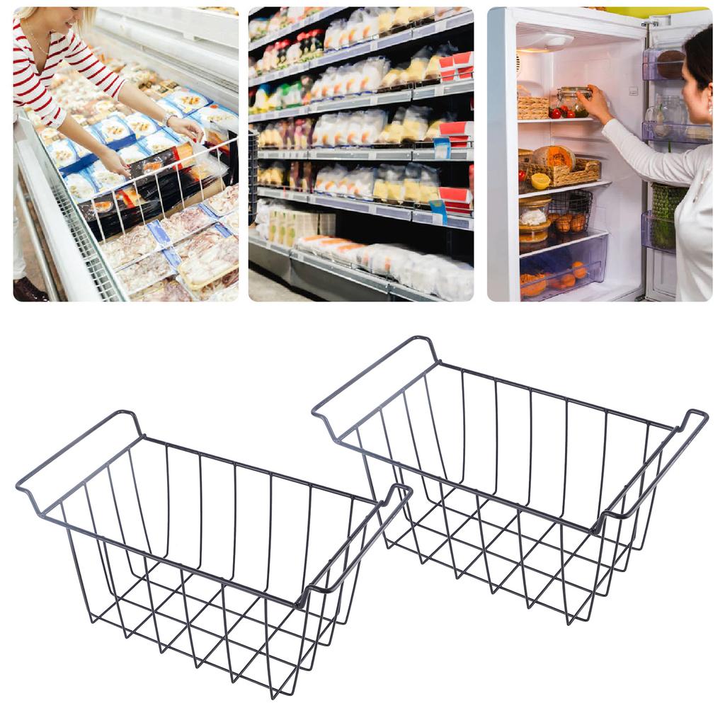 2 Pcs   Wire Storage Basket PE Coated Hanging Rack   Bin Black for Refrigerator Shelves