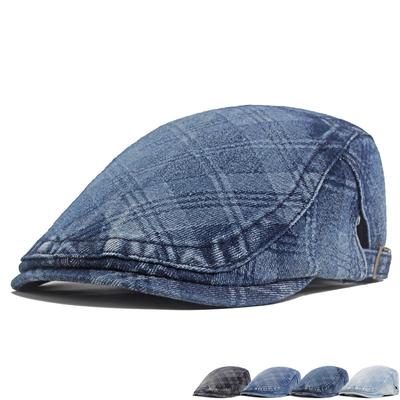 Men Denim Newsboy Cap Cotton Rhomboid Beret Women British Style Cap Paintsman's Cap Peaked Cap Driver Ivy Hat