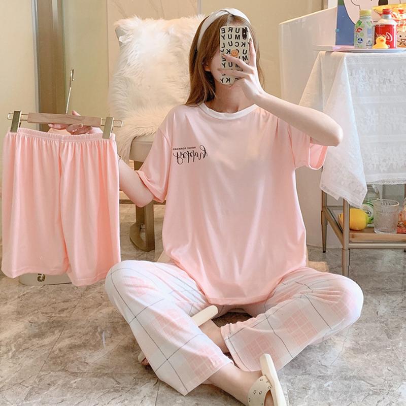 3 Sets Of Summer Women's Pajamas Set Of Short-Sleeved Long Pants Casual Girls Homewear Sets Teenage Homewear