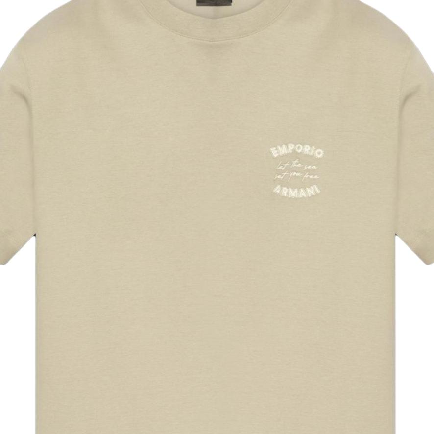 Emporio Armani Round Neck Short Sleeve Logo T-Shirt Men Tops Beige EM000827-AF12926-U8033