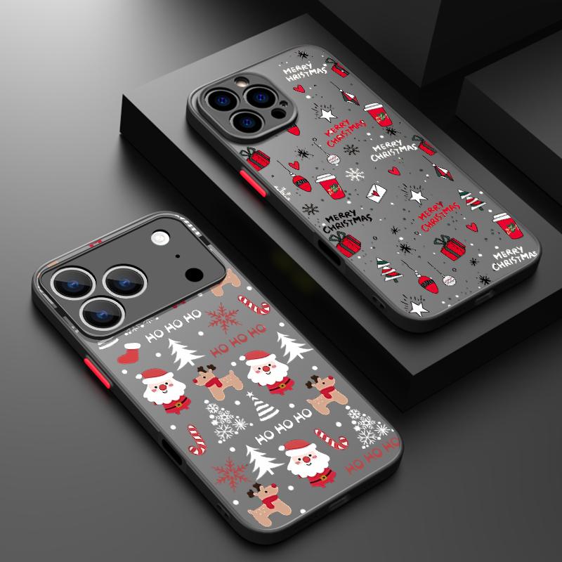 Cartoon Christmas Tree Santa Claus Phone Case For iPhone 17 Pro Max Funda iPhone 16 Pro Max 13 15 14 Air 16e Matte TPU Cover Gift