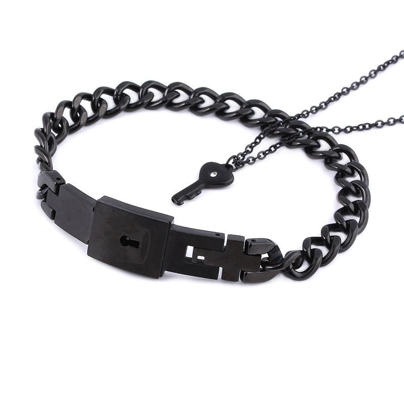 Couple Stainless Steel Bracelet Love Heart Lock Key Pendant Necklace For Women Men Valentine Gift Jewelry