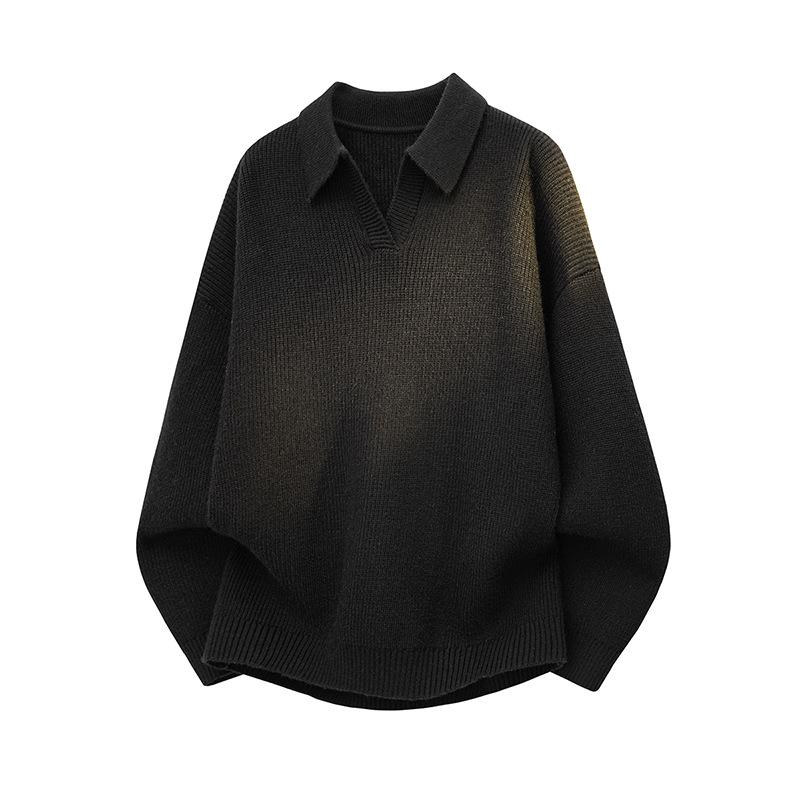 

Men’s Casual Knit Polo Sweater – Autumn/Winter Loose Style with Lapel and Base Layer 3XL чорний