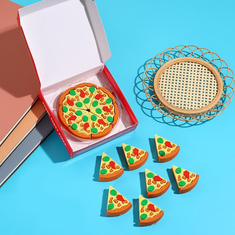 6Pcs/set Cute Creative Design Pizza Eraser for Kids Boy Girl Kawaii Pencil Stationery Eraser Mini Portable Eraser Back To School