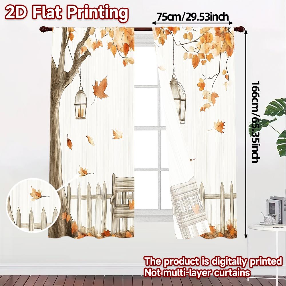 2pcs,Curtains Autumn Leaves Bench Lanterns (4) Chic Curtain Cloth Versatile Polyester Fabric Curtains Gifts Ldeal for Bedroom,