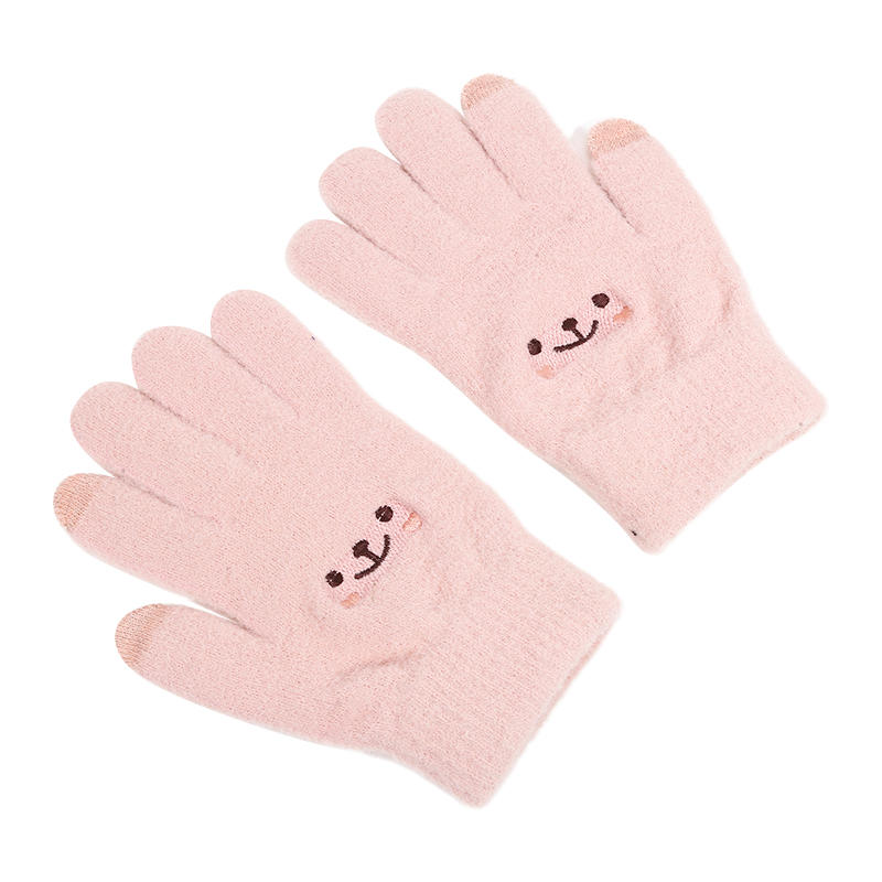 1-2pair Adorable Gloves Portable Winter Gloves Cute Soft Fluffy Plush Winter Gloves Cartoon Bear Winter Warm Full Finger Gloves