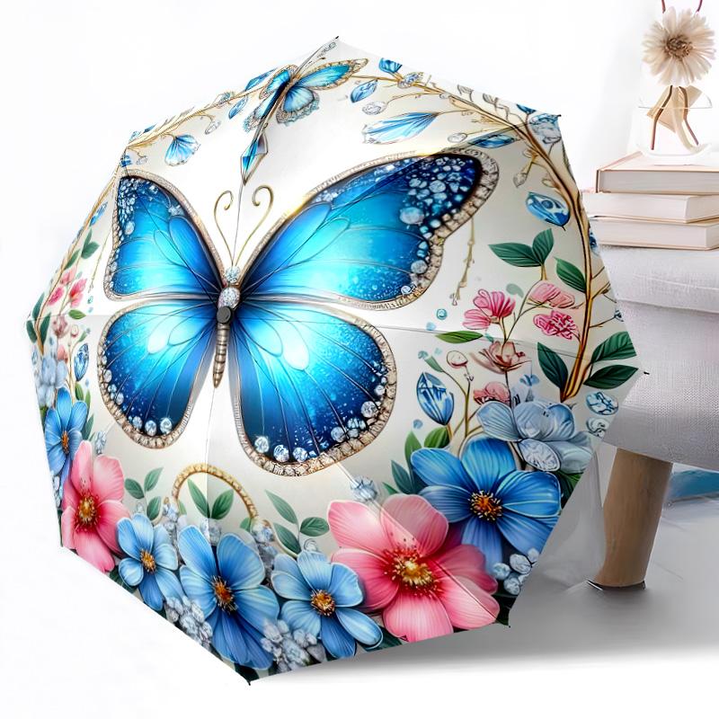 1pc Purple Butterfly Garden Automatic Umbrella with 8 Rib Sturdy Construction All Season Women's Umbrella for Travel Fashion Lovers Birthday Y10