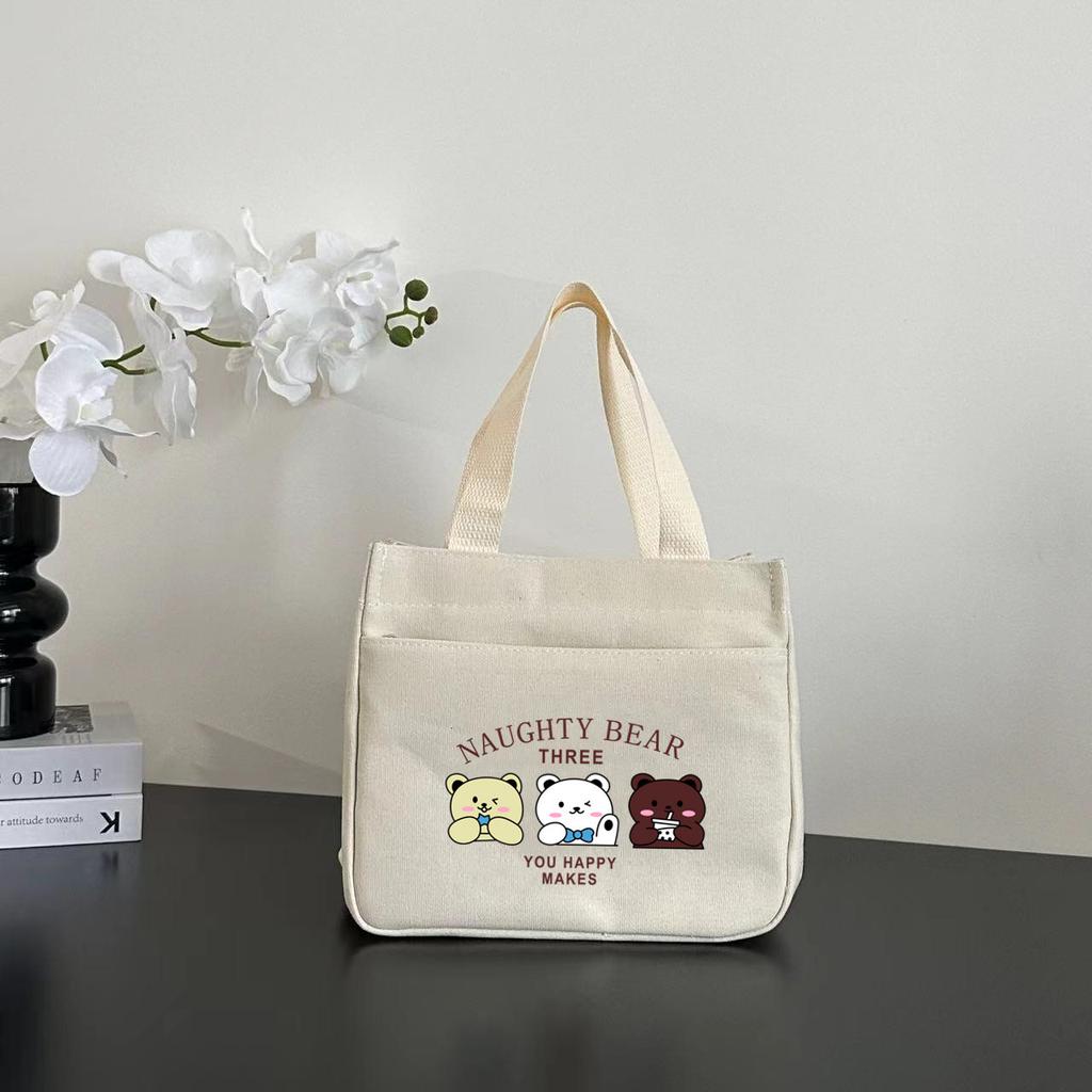 New canvas tote bag dirt-resistant large-capacity simple office worker student versatile lunch box mommy thermal insulation bento bag