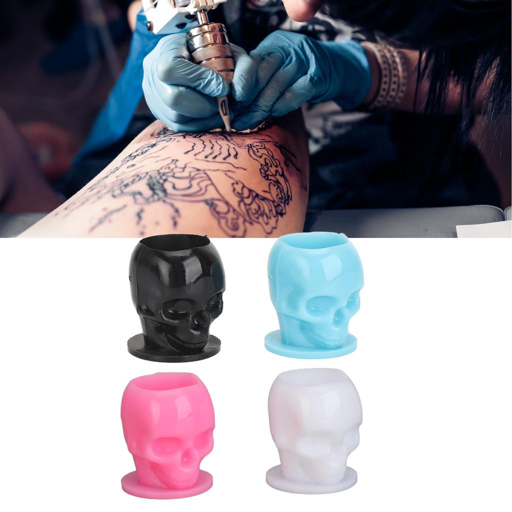800 Stück Tattoo-Tintenbecher in Totenkopfform, 4 Farben, stabile Basis, verdicktes Einweg-Microblading-Pigment C