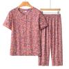 Datang Furen Mid-Aged Women's Floral Print Short Sleeve Capri Loungewear Set