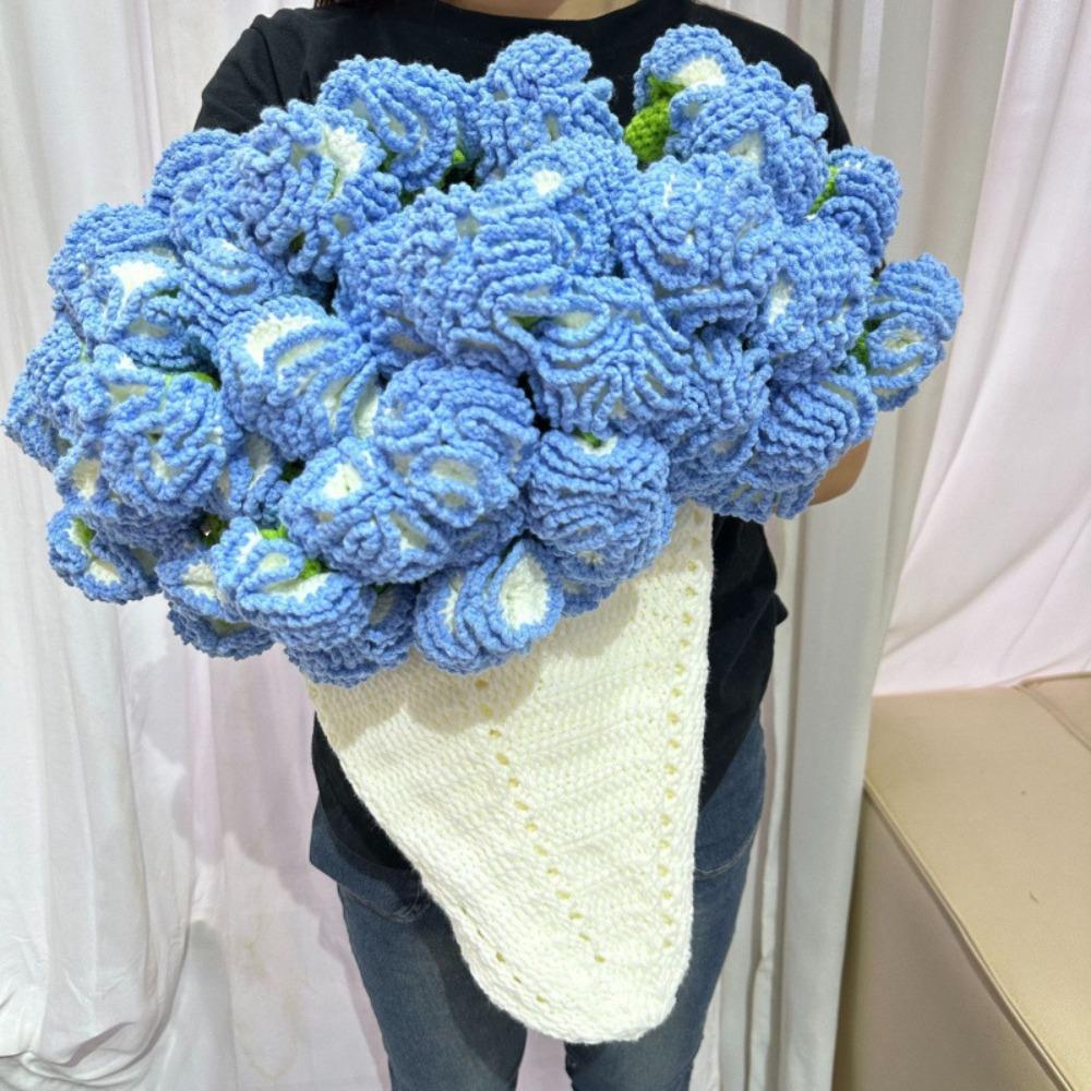 

Crochet Knitted Flower Blanket Fashion Carnation Nap Blanket Mother s Day 60cm синий